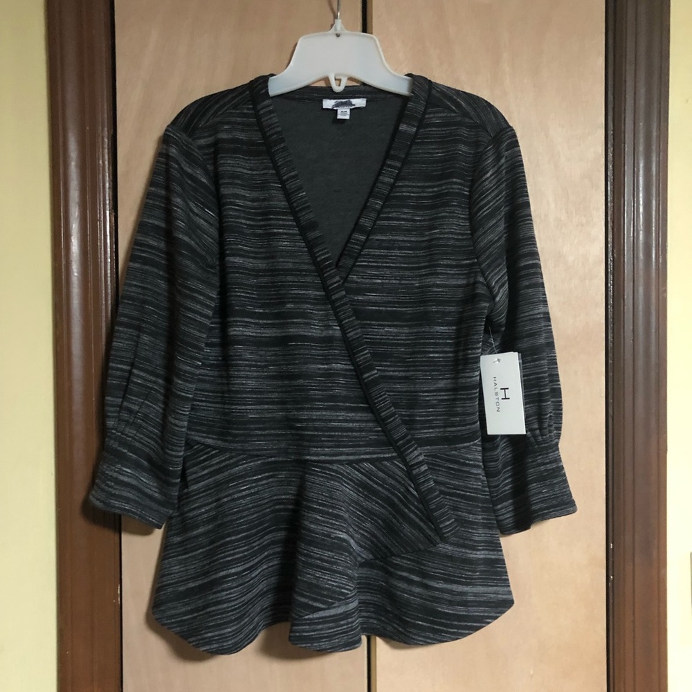Halston Gray Wrap Peplum Top